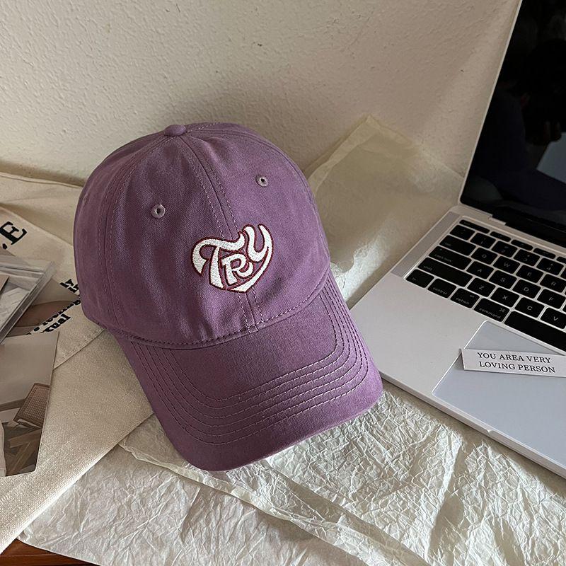 

Heart Embroider Baseball Cap Female Simple Couple Sun Protection Hat Summer UV-Proof Sun Hat Face-Looking Small Peaked Cap C3694 Purple M(56-58cm)