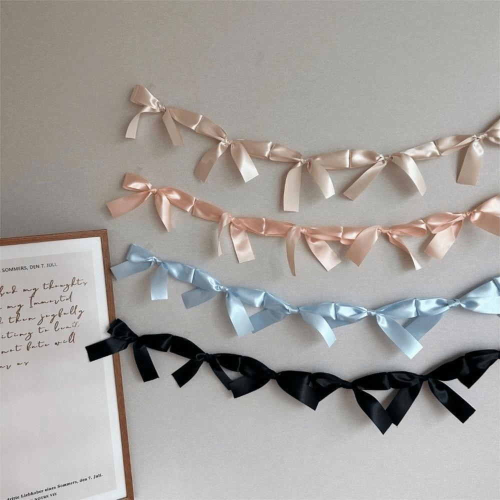 Satin Bow Webbing Hanging Garlands Handmade Photo Props Ribbon Banner Pink White Blue Nursery Decor Party Banner