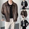 Herrjacka Slag Långärmad Fickor med lock Enkelknäppt Jacka Kappa Enfärgad Lös passform Vattentät Varm Imitationsläderjacka