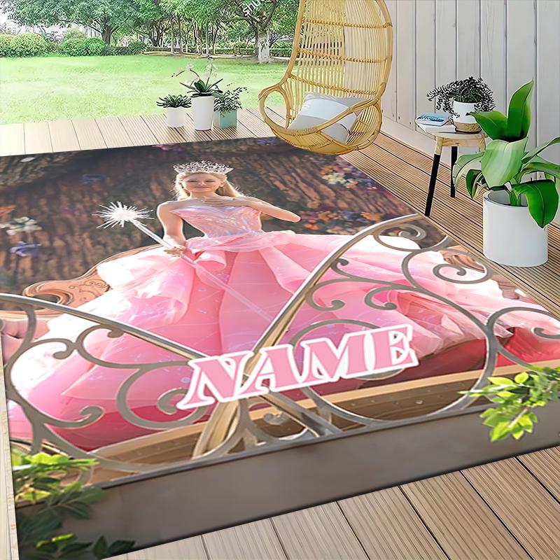 Custom Name Princess Pink Gown Carpet Rug Customizable Soft Washable Anti-Slip Home Living Room Sofa Mats Personalized Rug. 0909337