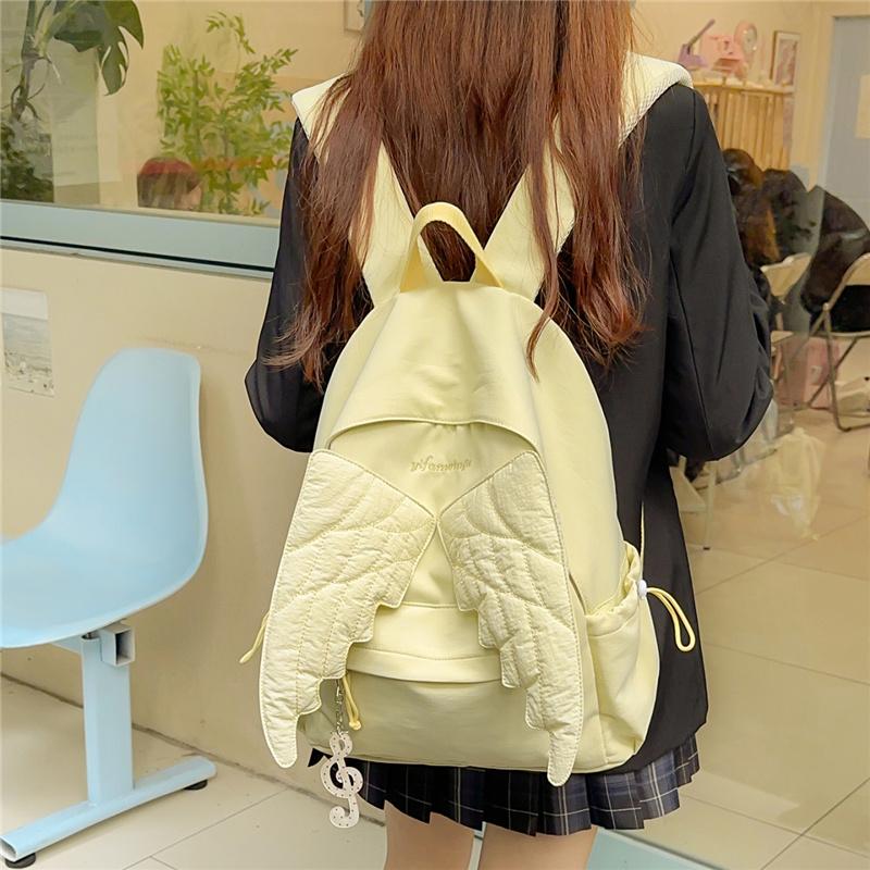 Zaino Carino con Ali d'Angelo Donna Moda Borsa Scolastica con Design Trapuntato Morbido Colore Pastello Uso Quotidiano