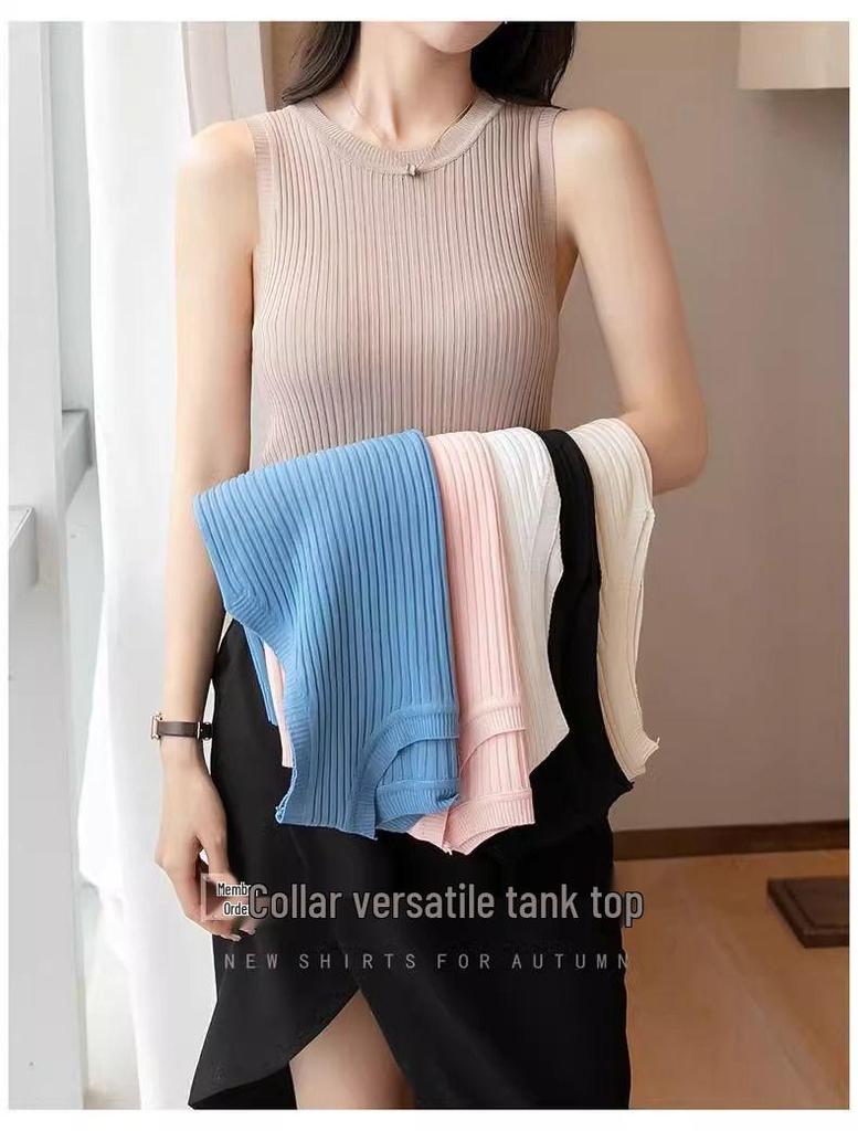 2025 Women's Versatile Ice Silk Spaghetti Strap Tank Top Sleeveless Crew Neck Undershirt