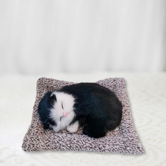 Sleeping Cat Plush Toy with Soft Faux Fur Bamboo Charcoal Bag Air Purifier Car Decor Realistic