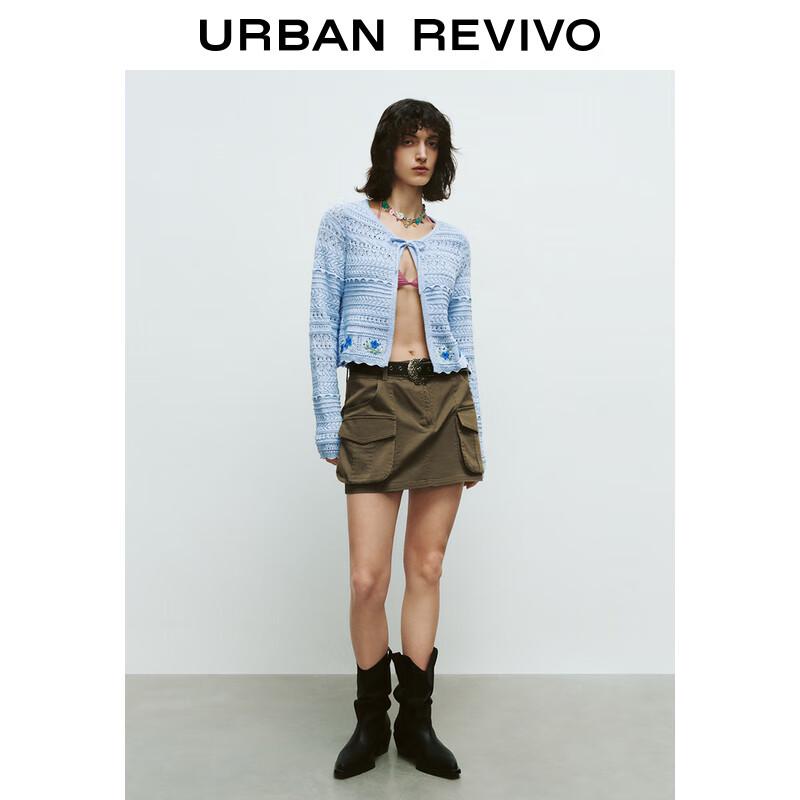 

UR 2025 Весенний вязаный кардиган с цветочной вышивкой и завязками спереди S