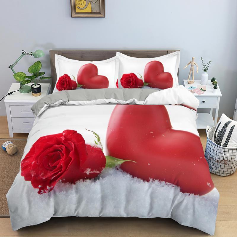 Love Heart Duvet Cover Set Romantic Theme Heart Shaped Comforter Cover King Full Size For Kid Couple Lover Polyester Bedding Set