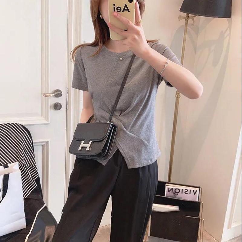 Spring and Summer Women's Cotton Irregular Split Short-sleeved T-shirt Women's Plus Size Top