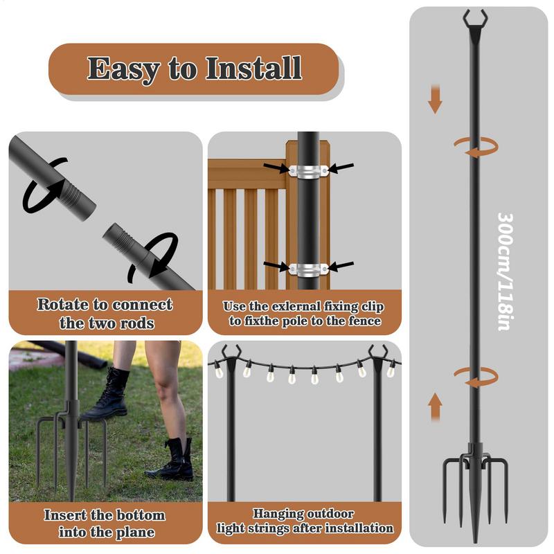 String Light Poles 2X Garden Light Poles Metal String Yard Light Poles Lawn Garden Light Poles Heavy Duty Metal Garden Outdoor