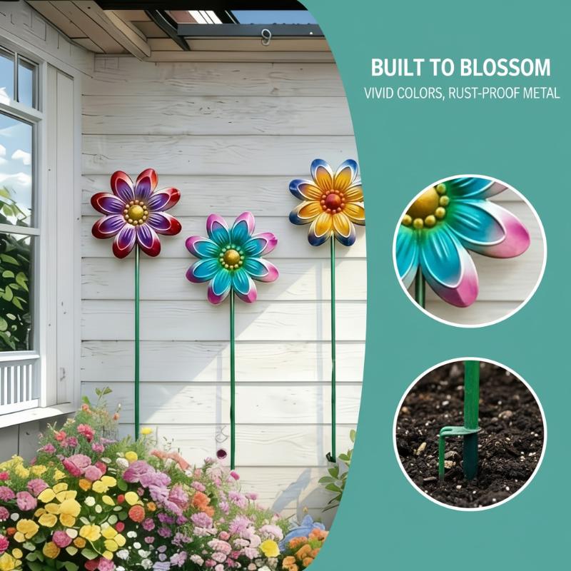 4Pcs Metal Flower Decor Colorful Wrought Iron Flower Stakes For Outdoor Use Easily Inserted Into Flower Pots And Flower Beds
