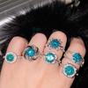 Maldives Blue Green Moissanite Open Ring Starlight Queen Half World Fashion Jewelry