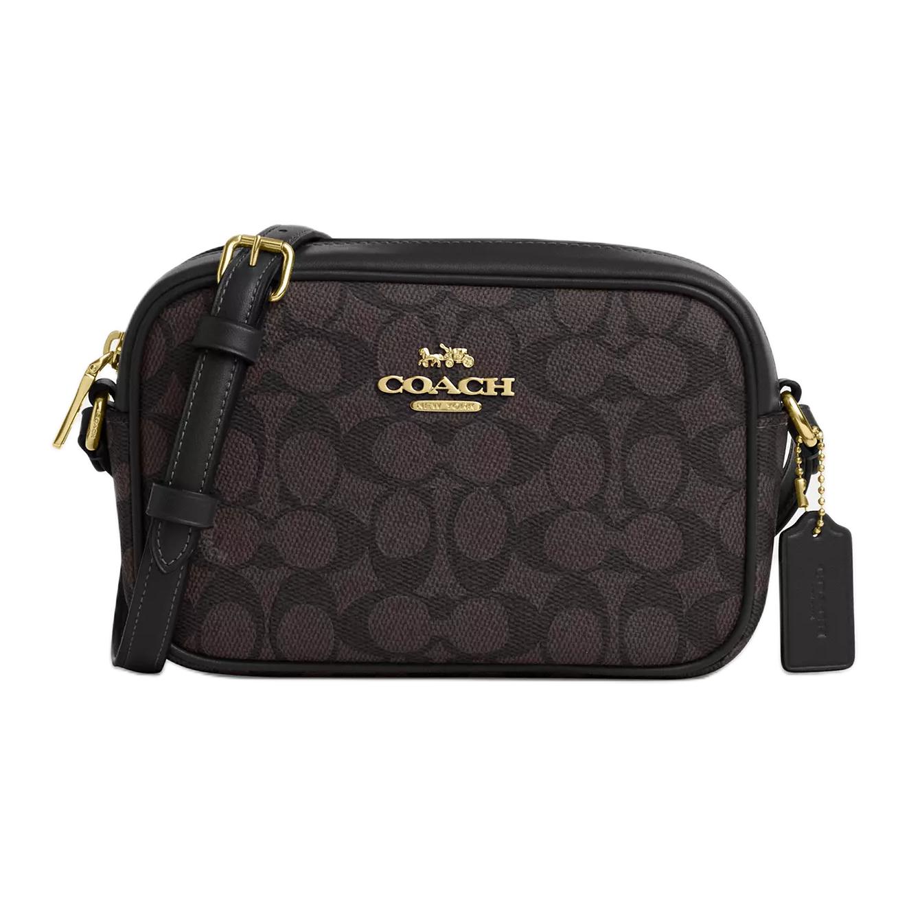 Coach Women's Black Jamie 20 Logo Zip Closure Faux Leather Shoulder Crossbody Bag Small Bags Walnut Cy752-Imxaq