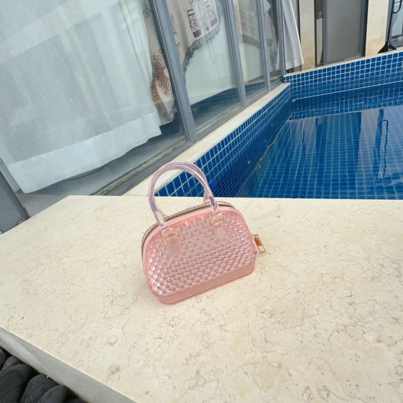 

New PVC jelly shell bag, mini jelly bag, handbag, trendy explosion, one shoulder oblique span jelly bag 13.5*6.5*9.5cm прозрачный розовый