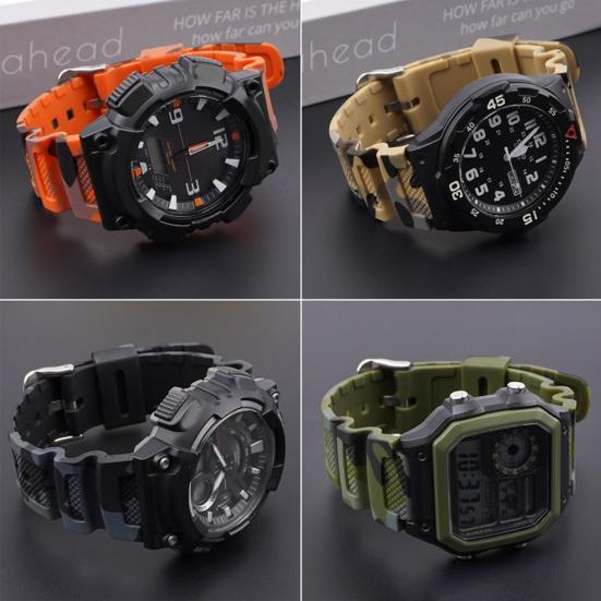 Watch Strap Sweat-proof Non-fading Durable Wear-resistant Waterproof Breathable Soft Camouflage Print for AQ-S810W AQ-S800W SGW-300H SGW-400H