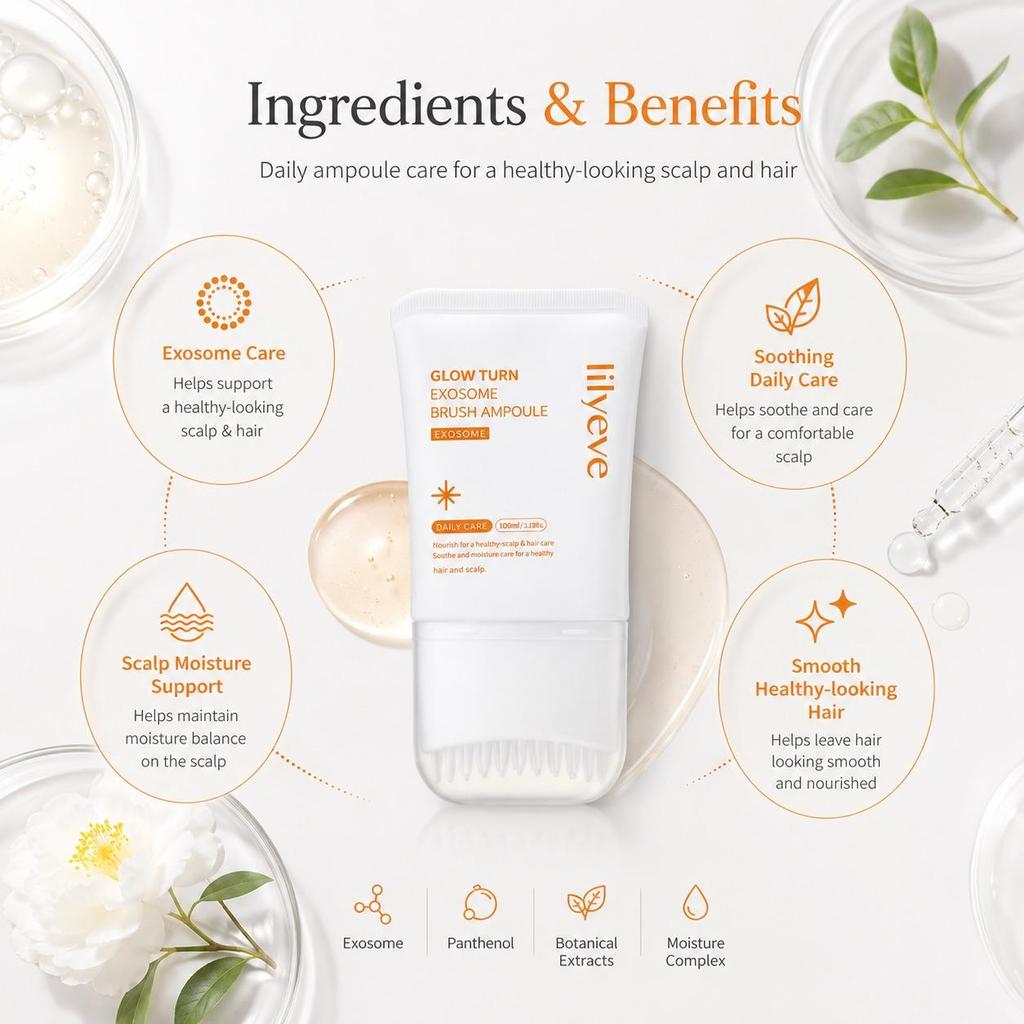 lilyeve Glow Turn Pennello Esosoma Ampolla 100ml siero esosoma per cuoio capelluto con caffeina biotina peptide