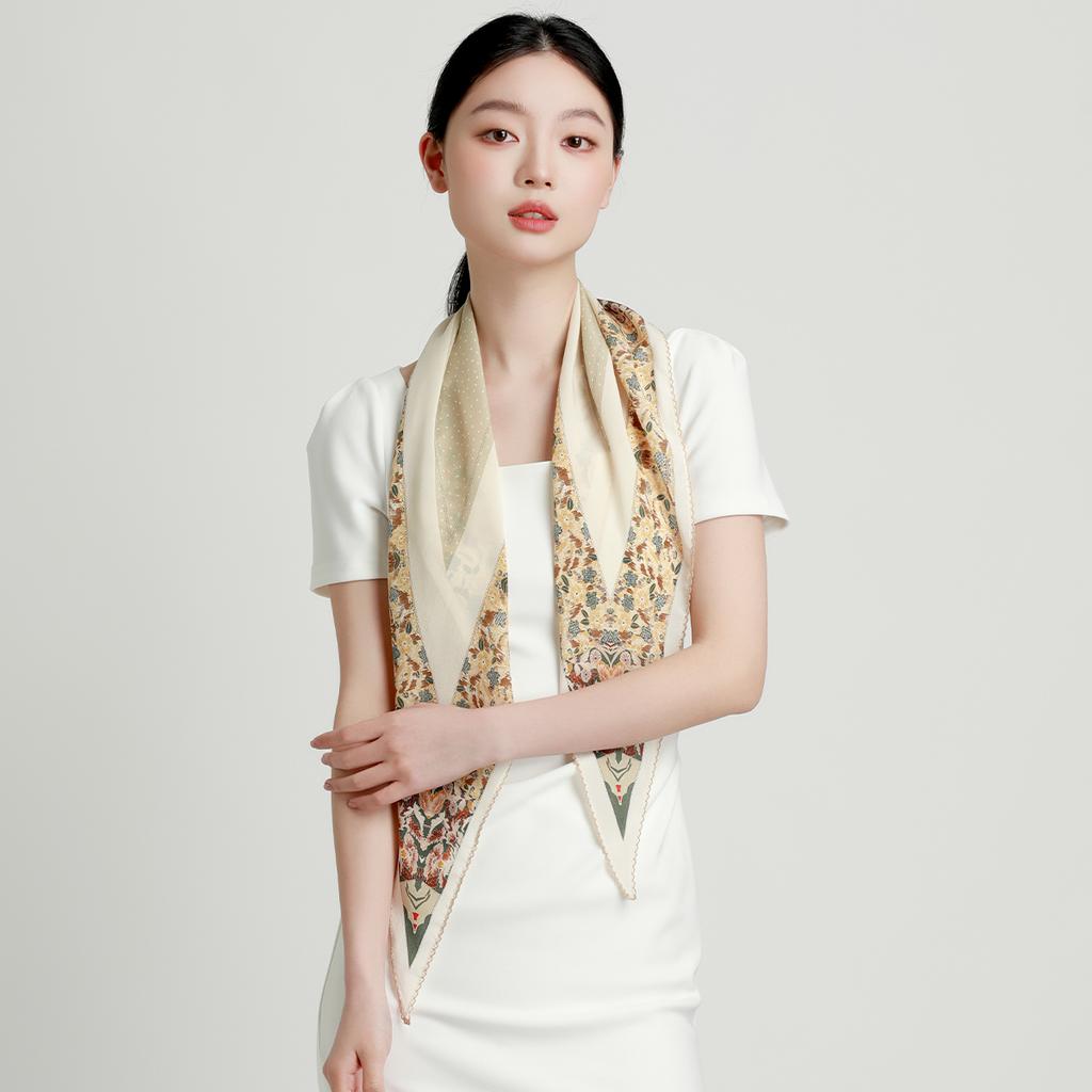 12mm 100% mulberry silk high-end fashion handmade crescent edge exquisite and versatile silk scarf for women