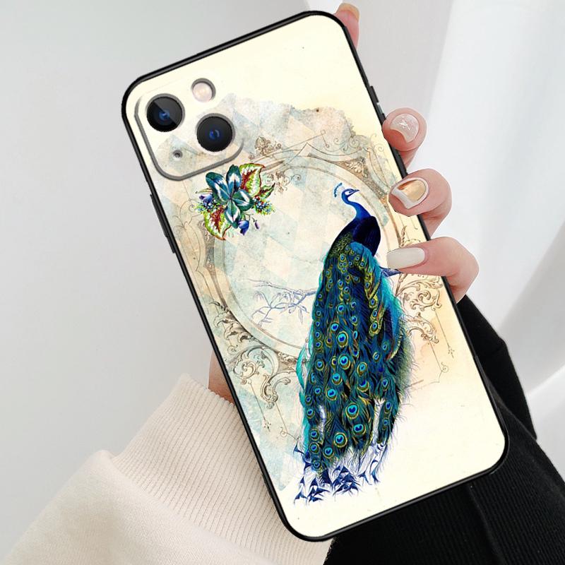 Vogel Pfauenfeder Handyhülle Für iPhone 13 14 15 16 Pro Max 11 12 XS XR X Plus Stoßfester Bumper Weiche Hülle