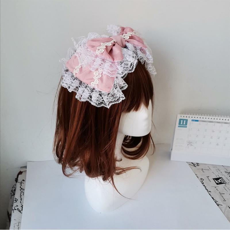 Lovely Sweet Hairband Maid Cosplay Headband Lolita Ruffled Lace Headwear Handmade Double Layer Bowknot Hair Accessory