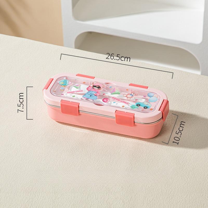 Cartoon Lunch Box Safe Rectangle Shape 304 Stainless Steel Office Workers Compartment Rectangle Container Food Preservation