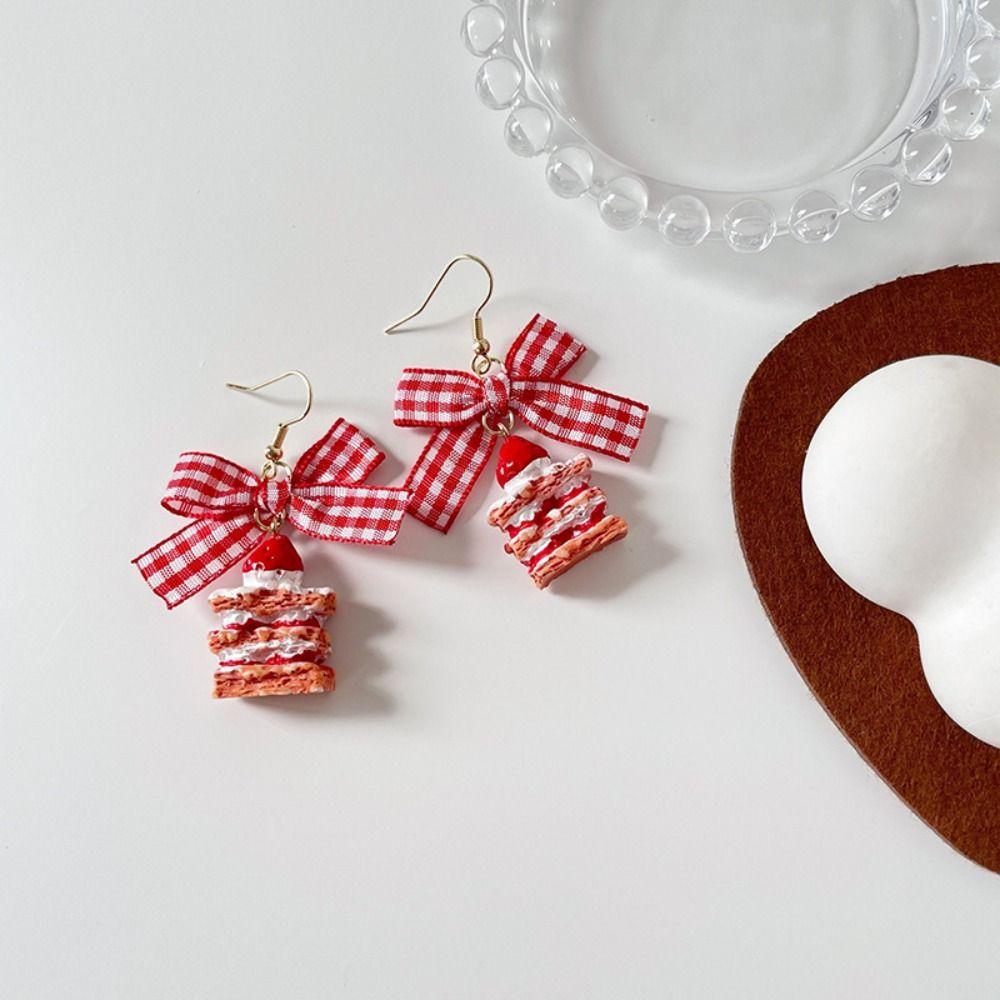 Cupcake Bow Studs Earrings Ice Cream Cake Earrings Studs Creative Strawberries Ear Clip Ladies