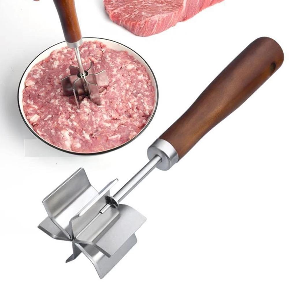 Stainless Steel Food Masher Wooden Handle Ground Beef Chopper Food Grinder Meat Patty