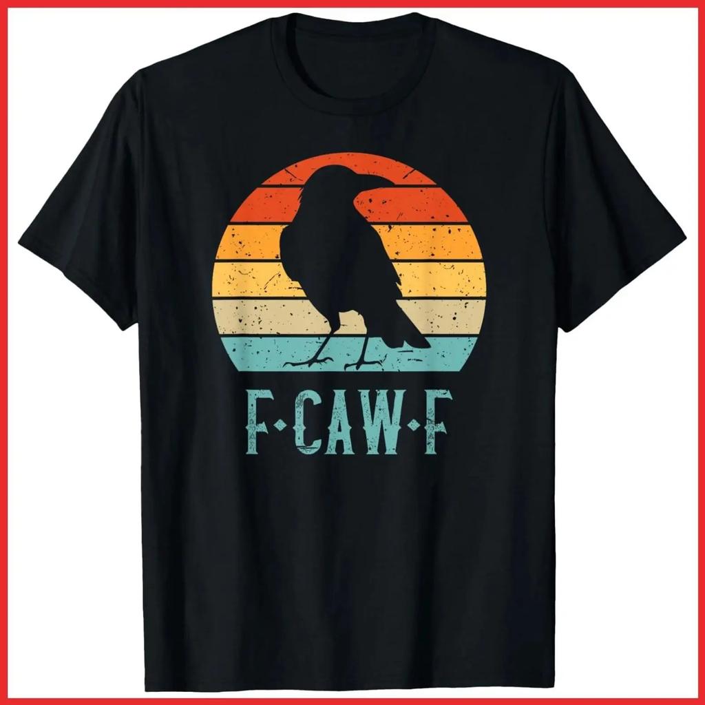 F Caw Black Crow Bird Retro Sunset Vintage Cotton T Shirt S XL vintage Washed Slightly homme streetwear Stretched