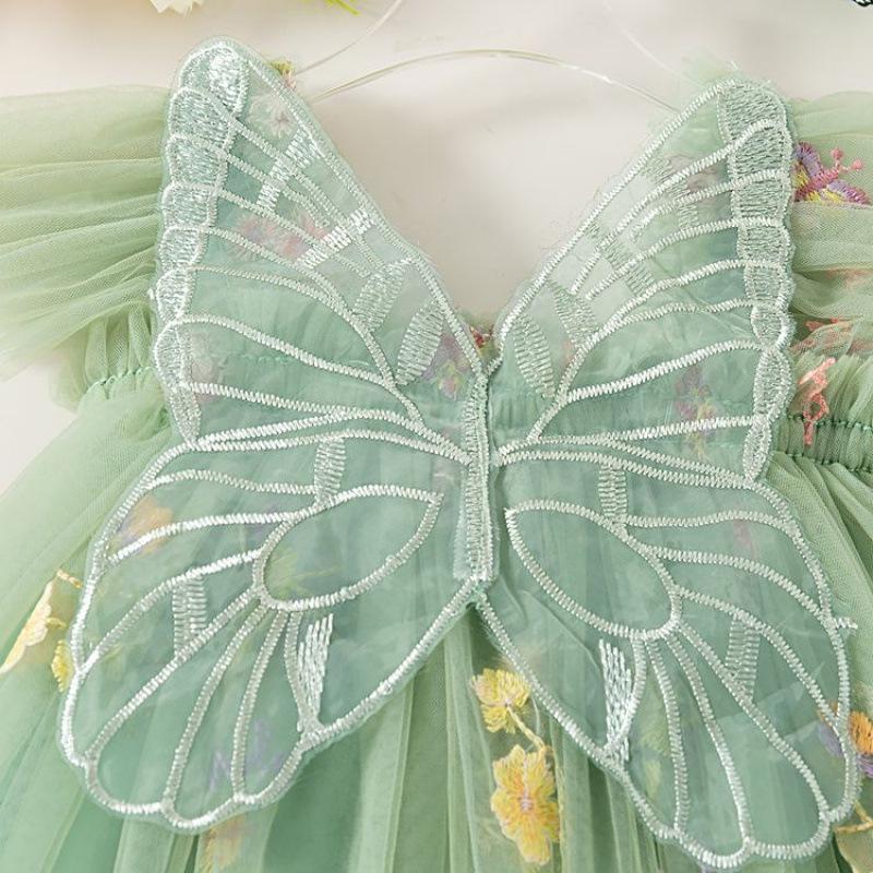 Korean Style Girls' Embroidered Mesh Skirt & Flutter Sleeve Camisole Butterfly Dress