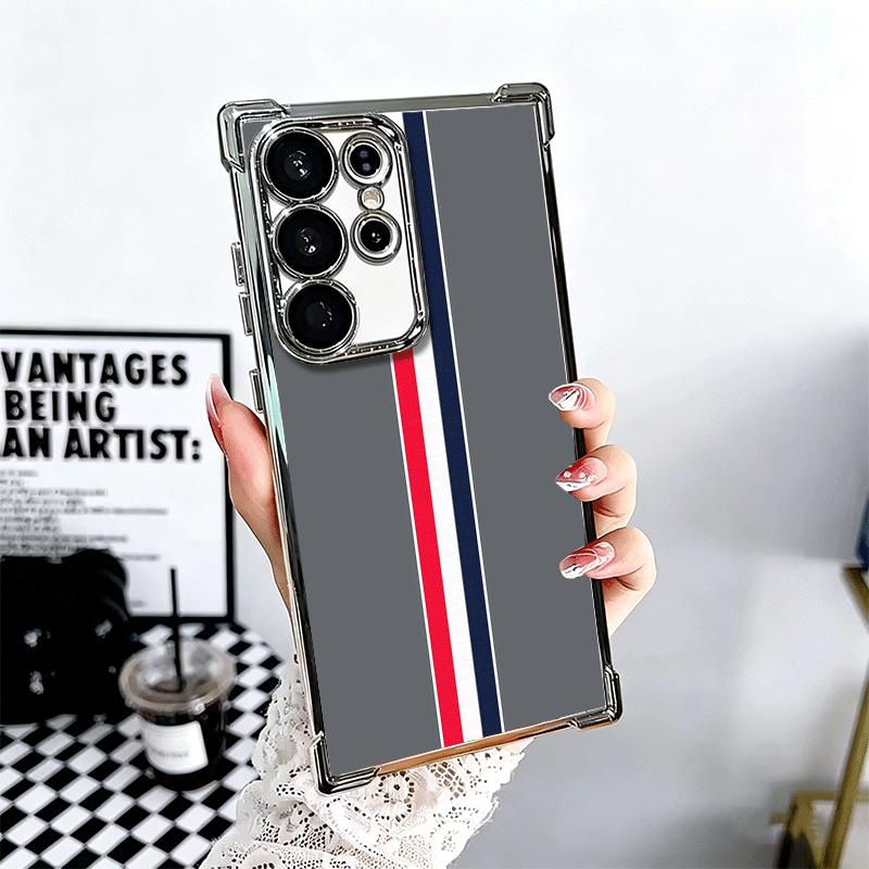 Luxury Sports Line Cool Stripe Plating Phone Case For Samsung Galaxy S24 S25 FE S26 Edge S23 Ultra S22 S21 Plus S20 Anti-Fall Ai