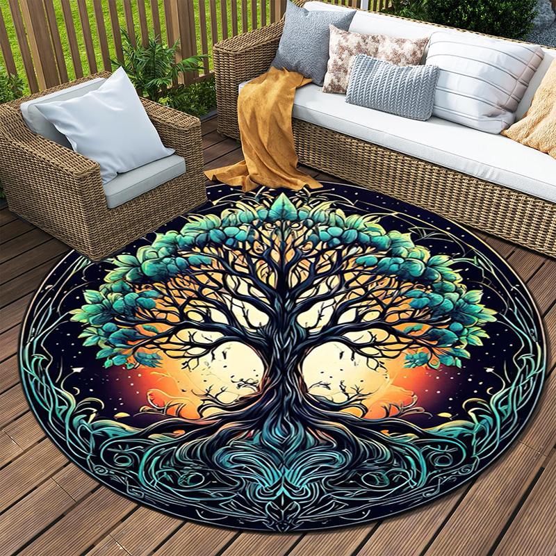 1Pc Tree of Life Circular Print Rug - home decoration Carpet For Living Room Bedroom Flooring Computer Chair Area Rug