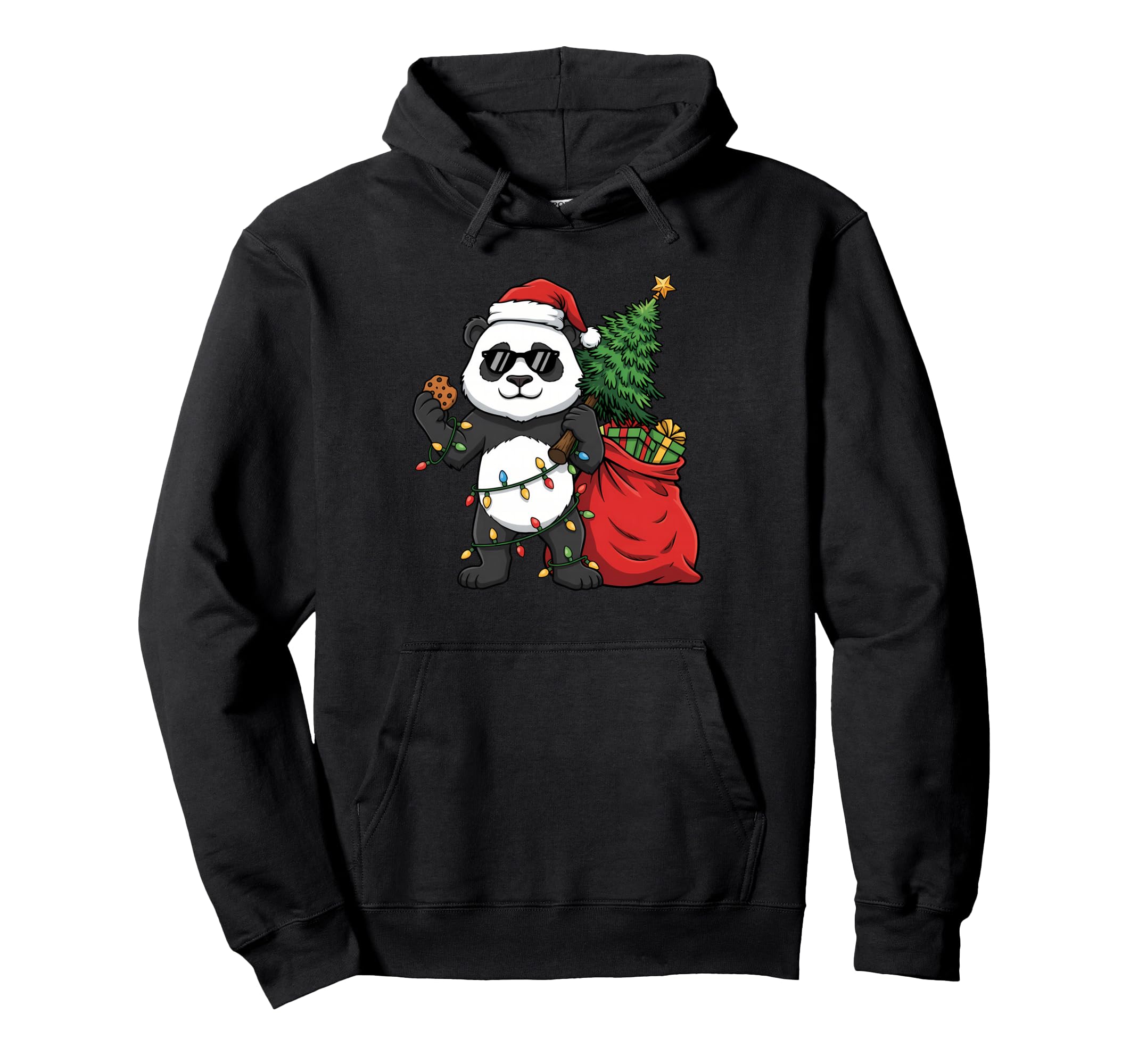 

Festive Panda Christmas Hoodie with Santa Hat & Sunglasses