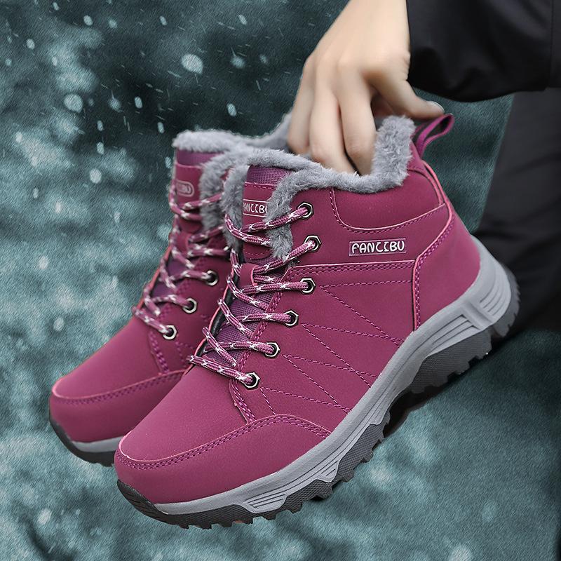Women's winter snow boots plush warm cotton shoes wear-resistant large size windproof sports outdoor lace-up short boots women's boots