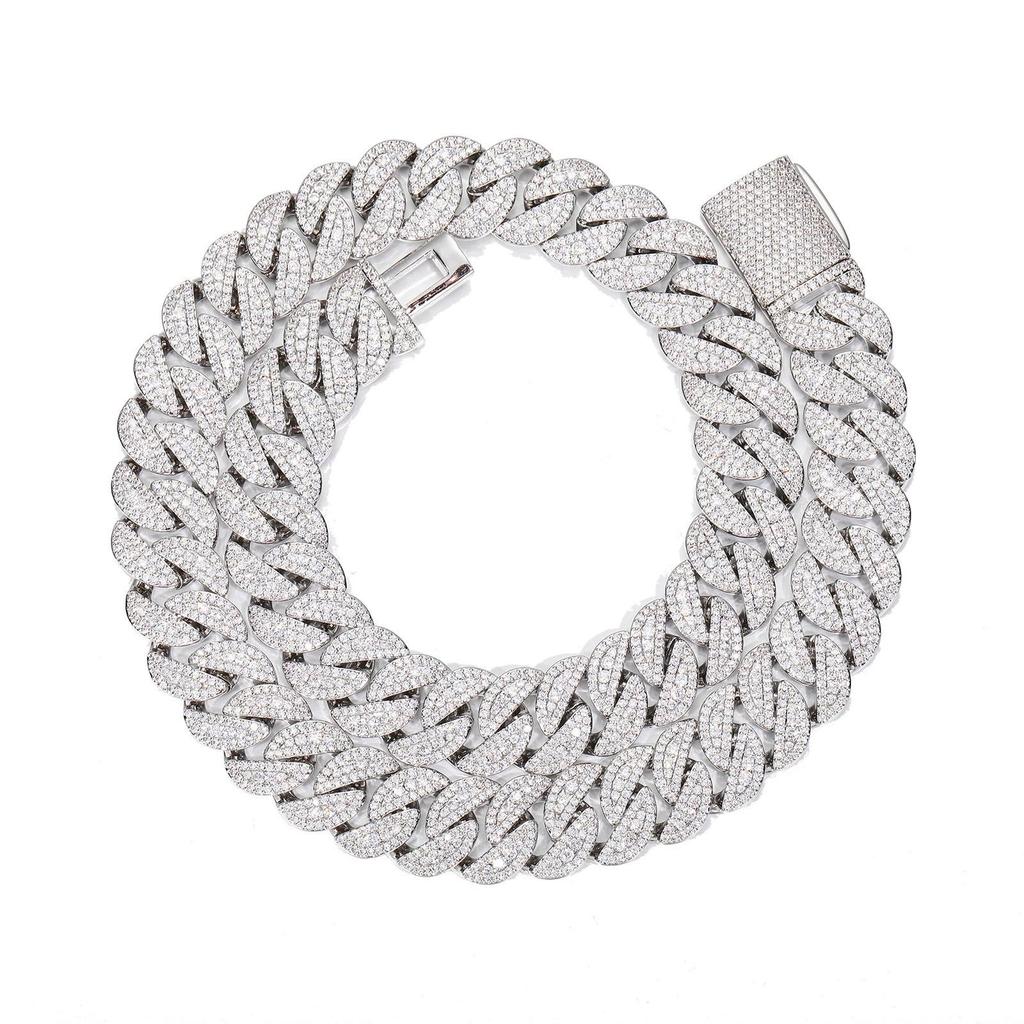 European & American 16mm-22mm Full Diamond Hip Hop Cuban Link Men's Fashion Zirconia Necklace