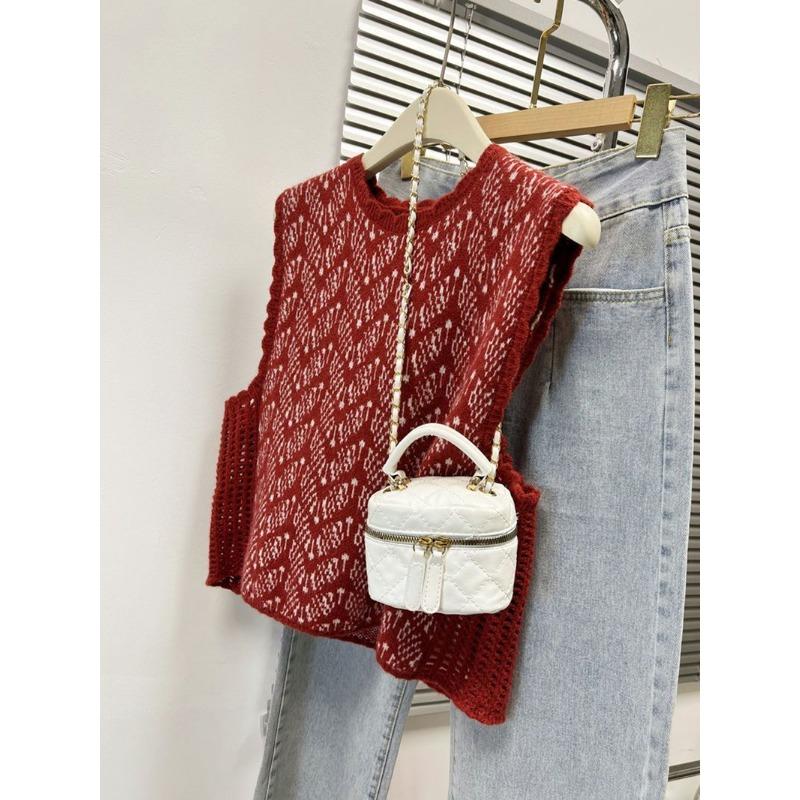 

Women s Retro Knitted Vest Women s Loose Layered Lazy Vest Sleeveless Hollow Sweater L червоний