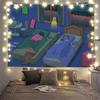 Black Cat Cartoon Anime Tapestry Wall Decor Anime Illustration Background Cloth for Bedroom Headboard Home Decor