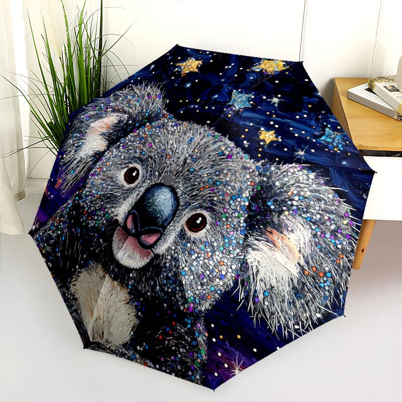 Koala Pattern, Automatic Folding Umbrella, Portable and Foldable Design, 8 Ribs, a Christmas or Birthday Gift.