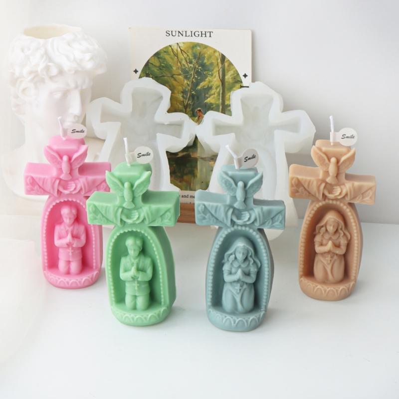 Silicone Mold Church Prayer Boy/Girl Shaped Wax Candle Molds Scented Aromatherapy Making Mould Handmade Ornament