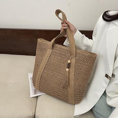 Sac en paille tressée tendance pour femme grande capacité décontracté polyvalent sac bandoulière sous le bras sac à bandoulière texturé pour le travail