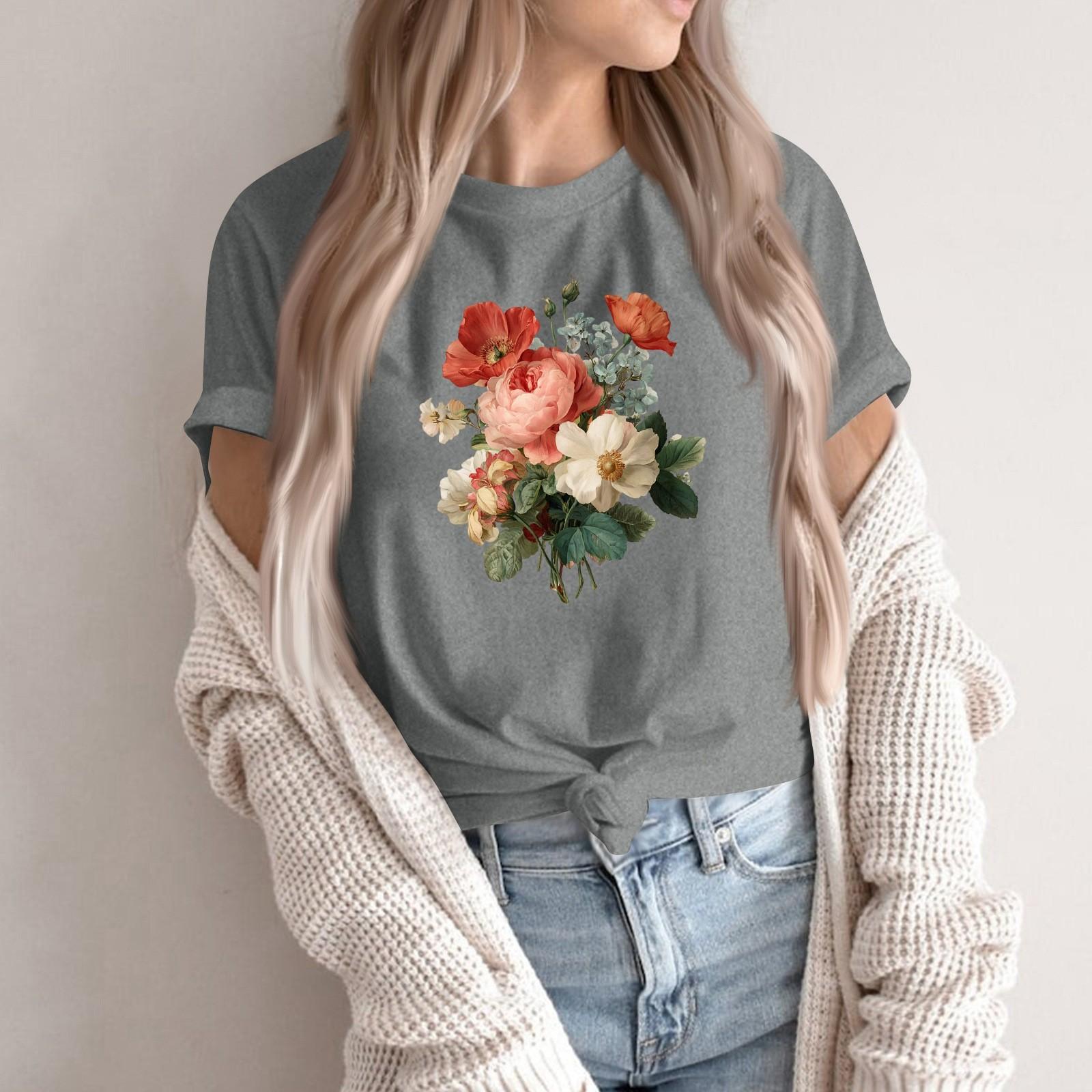 

Women s Fashion Casual Printed Round Neck Short Sleeved Pullover T-Shirt Top XXL