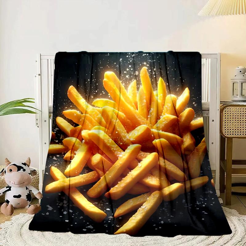 Golden French Fries Background Blanket Flannel Blanket for Bed, Sofa, Camping, Hiking, Picnic Essentials, Gift for Family Fan Gifts
