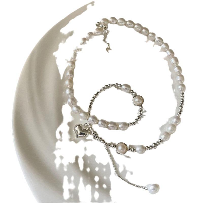 S925 Sterling Silver Love Pearl Tassel Necklace - Fresh, Sweet, and Elegant Clavicle Chain.