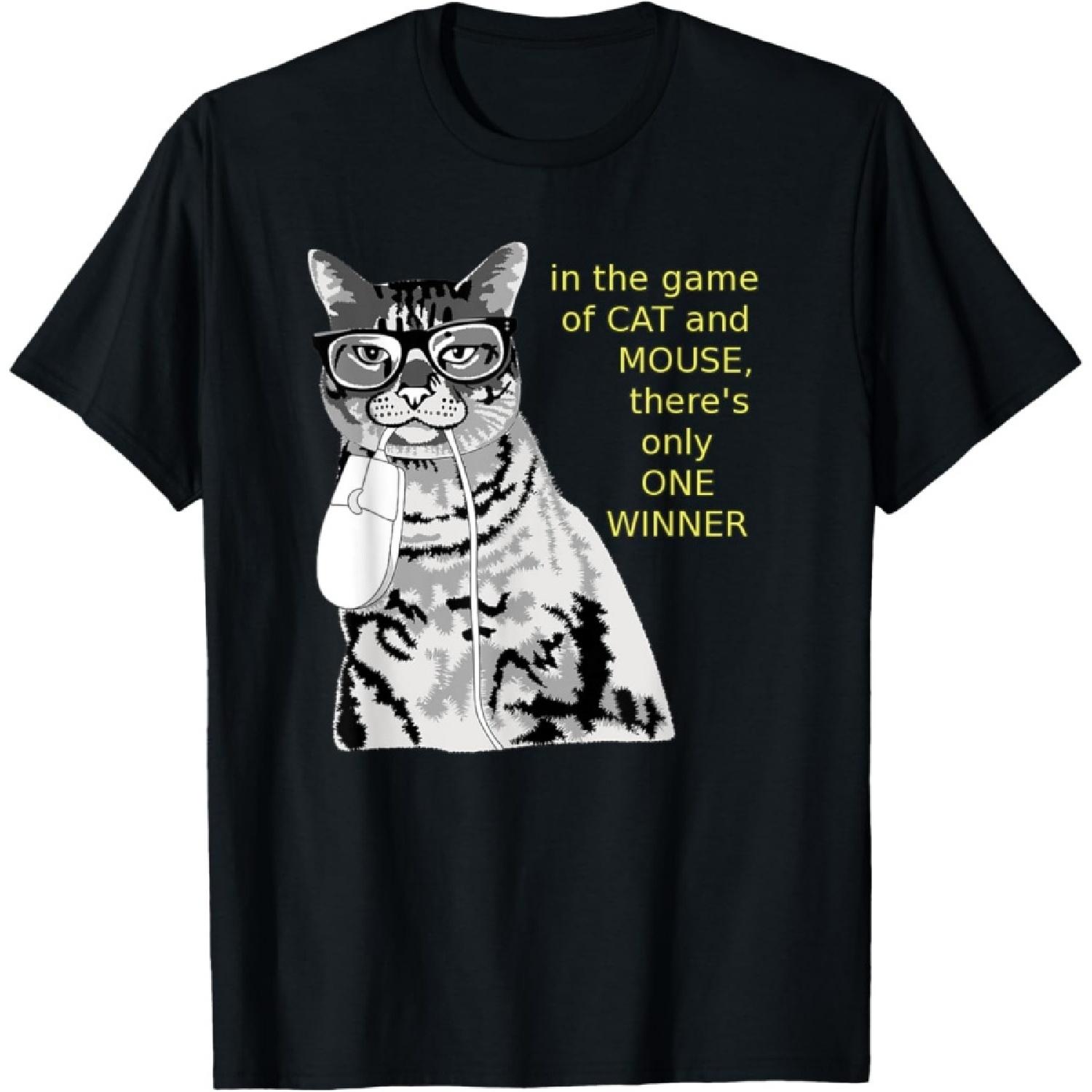 Cat and Mouse Humorous Funny Gamer Sarcasm Tech Parody T-Shirt for Men Women Girls Kids S