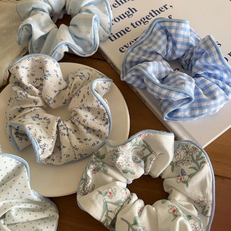 Stoff blau kariert floral Haarband süßes Mädchen Herz vielseitig Dickdarm-Haarband modisch klein frisch Haarschmuck Frauen