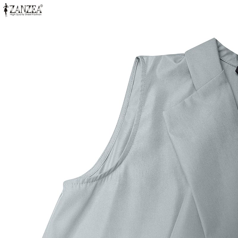 ZANZEA Women Casual Turn Down Collar Summer Sleeveless Wide Leg Jumpsuits