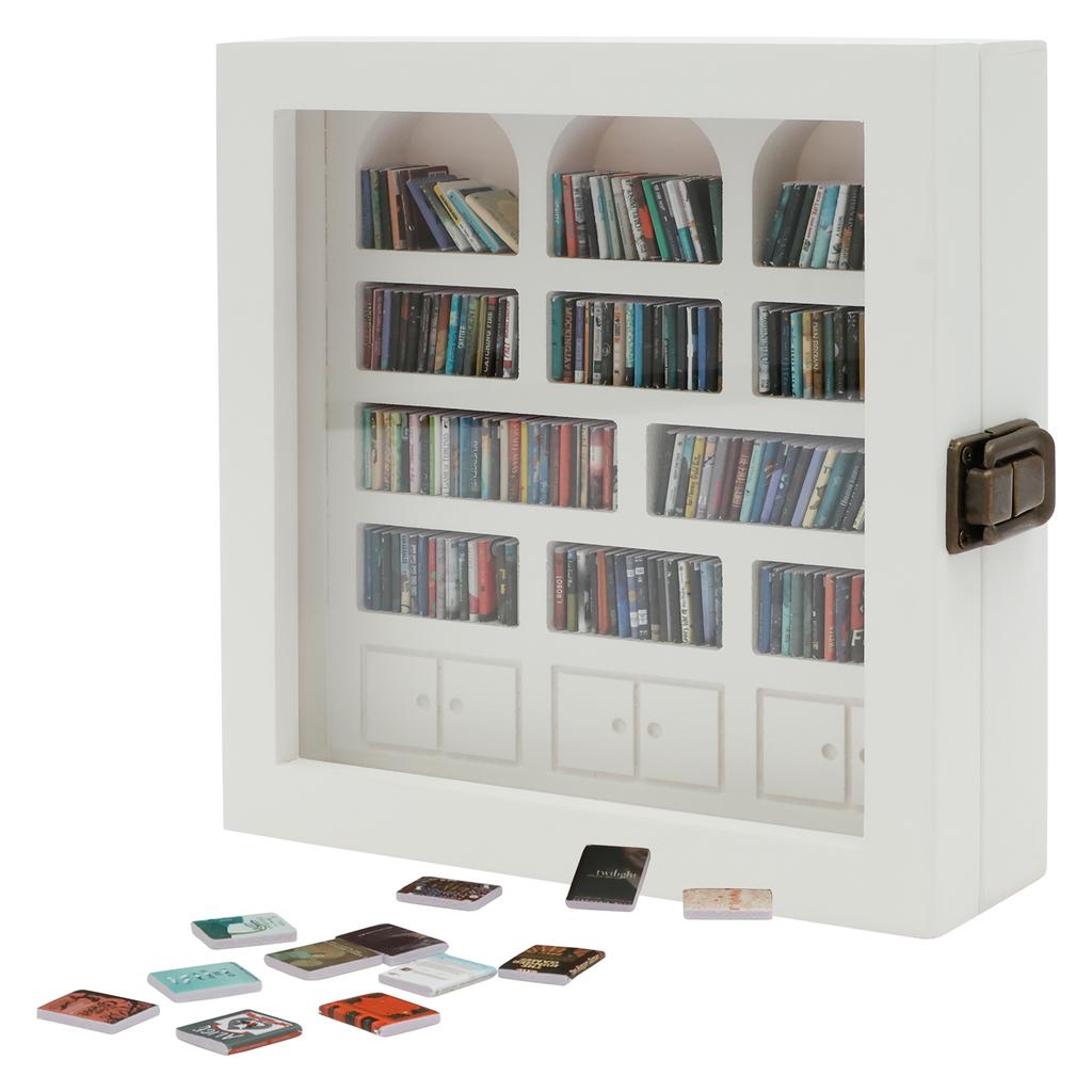 Hölzernes lustiges Mini-Bücherregal Mini-Bibliothek Schreibtischdekoration mit 200 Mini-Büchern geeignet für Schlafzimmer- und Bürodekoration