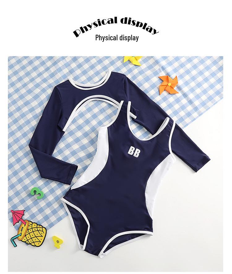 2025 New Style Girls' Long Sleeve Sun Protection One-Piece Swimsuit for Middle & Big Children – High-End Professional Sportswear