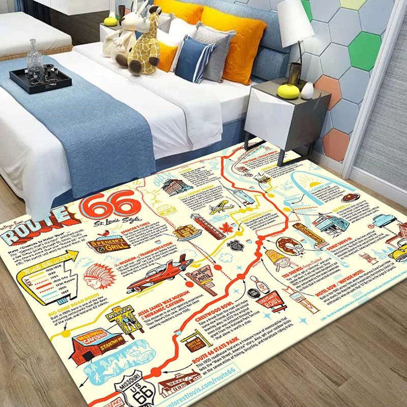 15 Sizes Route 66,Mother Road Sign Pattern Area Rug,Carpet for Home Living Room Bedroom Sofa Doormat Decor,Non-slip Floor Mat
