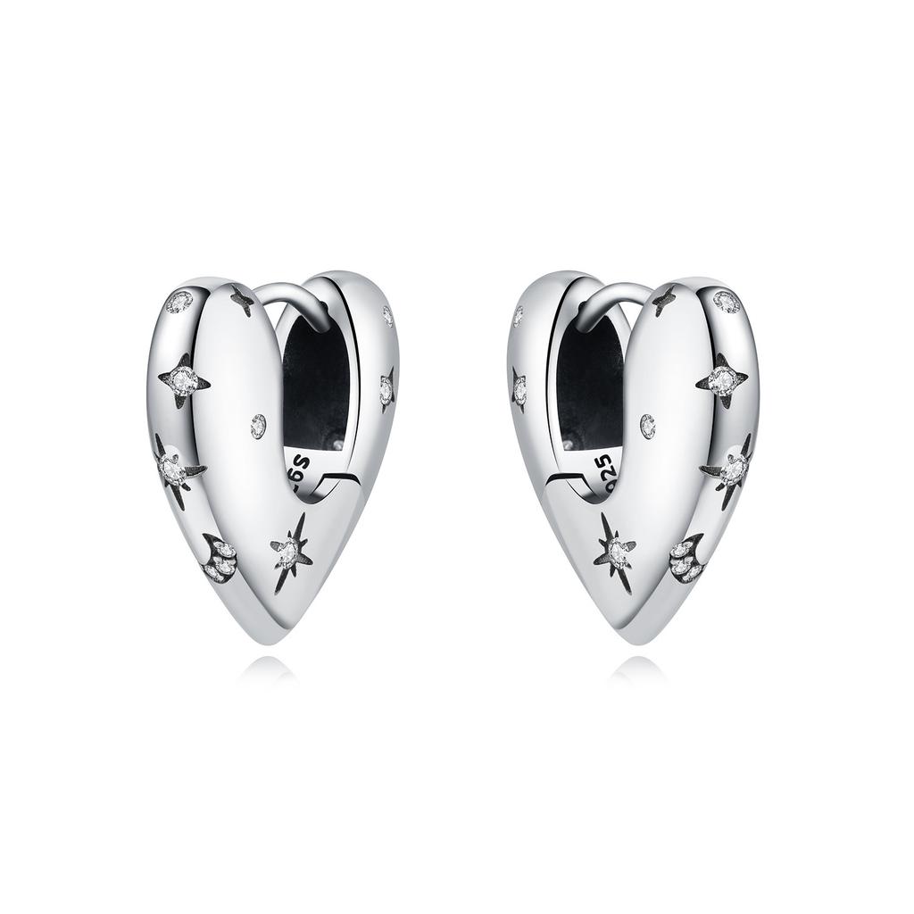 925 Silver Love Heart Hoop Earrings Women Zircon Circle Fine Jewelry Gift Accessories Simple Elegant Design