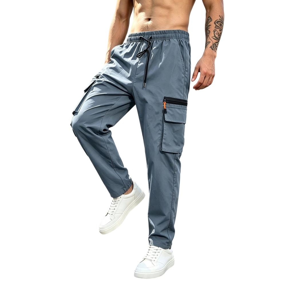 Men's Full Length Cargo Pants Straight Leg Loose Fit with Multiple Pockets for Casual Everyday Wear