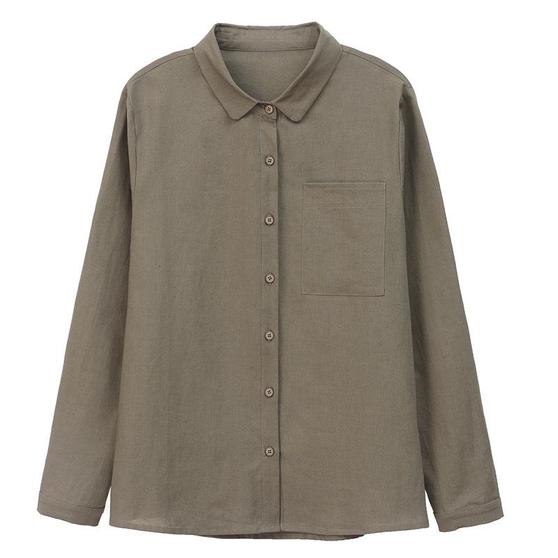 Plus Size Cotton Linen Long Sleeve Shirt for Middle-Aged Women - 2024 Spring & Autumn Fashion Mother's Top