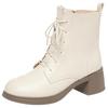 5.5cm British Style Soft Leather Boots Women Platform Shoes Fall Winter 2025 Med Block Heels Short Plush Warm Ankle Boots Office