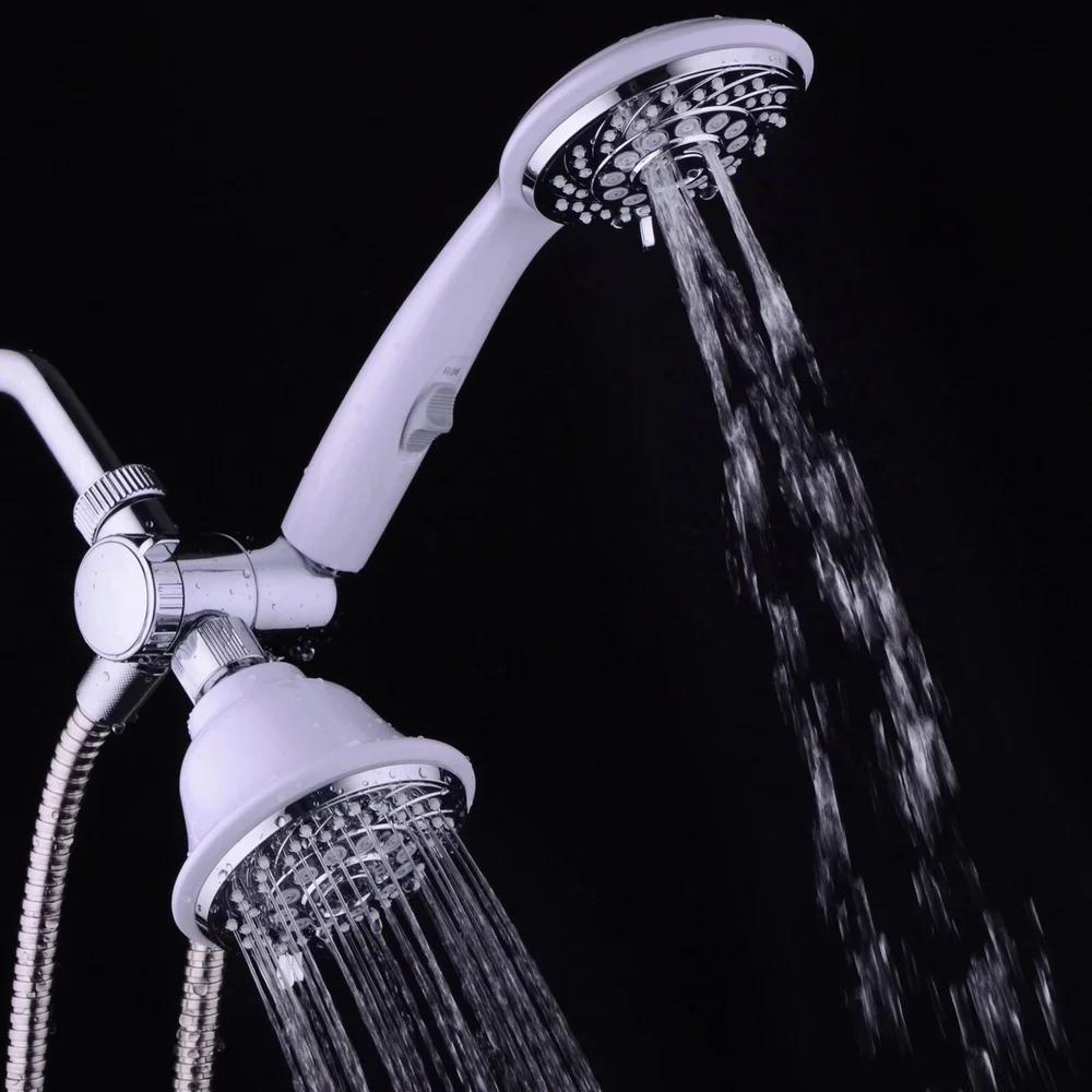 Designer 2-Tone Showerhead Handheld Combo 30-Setting Dual Spray Chrome White Easy Installation High Power Precision
