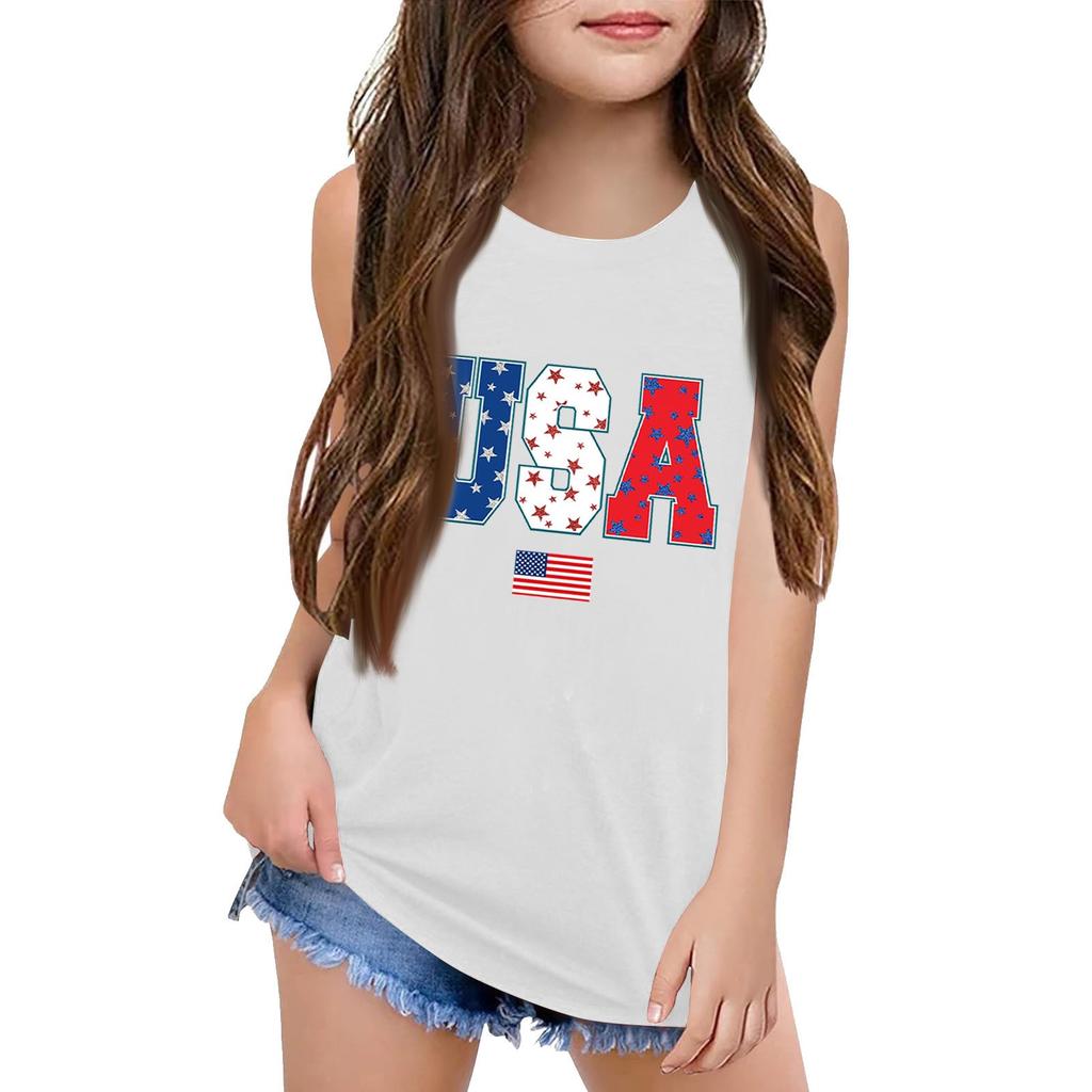 Girls Kids Summer Crewneck Sleeveless Shirts Tank Tops